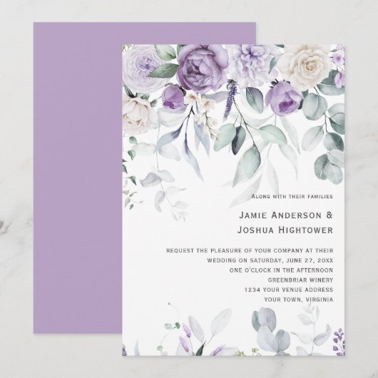 Invitation Mariage aux Fleurs de Lavande (Devant / Derrière)