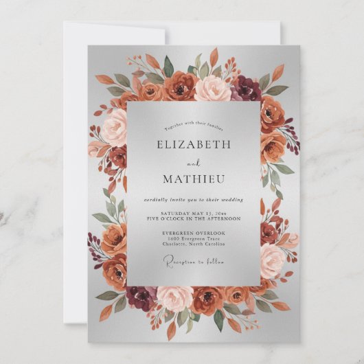 Invitation Mariage aux Fleurs de Terracotta Rose (Devant)