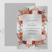 Invitation Mariage aux Fleurs de Terracotta Rose (Devant / Derrière)