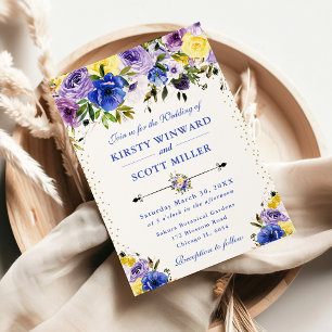 Invitation Mariage aux fleurs d'été violettes et crème