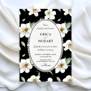 Invitation Mariage aux fleurs noires et blanches