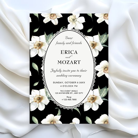 Invitation Mariage aux fleurs noires et blanches