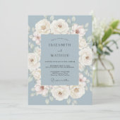 Invitation Mariage aux Fleurs Painterly Bleu Poussiéreux (Debout devant)