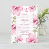Invitation Mariage aux fleurs roses  (Debout devant)