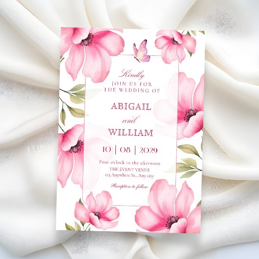 Invitation Mariage aux fleurs roses 