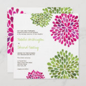 Invitation Mariage aux fleurs roses chaudes et ver (Devant / Derrière)