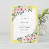 Invitation Mariage aux Fleurs Roses Citron (Debout devant)