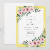 Invitation Mariage aux Fleurs Roses Citron (Devant / Derrière)