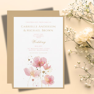 Invitation Mariage aux fleurs sauvages à l'aquarelle rose dor
