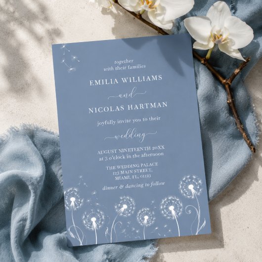 Invitation Mariage aux fleurs sauvages Bleu poussiéreux et Bl