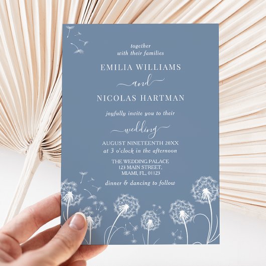Invitation Mariage aux fleurs sauvages Bleu poussiéreux et Bl