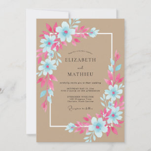 Invitation Mariage aux fleurs sauvages cyan fuchsia