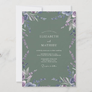Invitation Mariage aux fleurs sauvages d'améthyste et olive