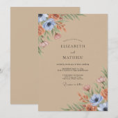 Invitation Mariage aux fleurs sauvages d'argile (Devant / Derrière)