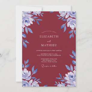 Invitation Mariage aux fleurs sauvages de pervenche bordeaux
