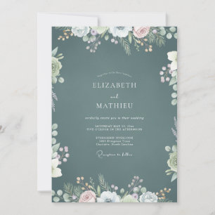 Invitation Mariage aux fleurs sauvages de Teal ardoise
