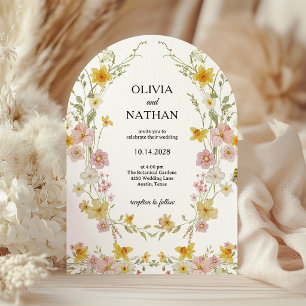 Invitation Mariage aux fleurs sauvages Jardin rose et jaune