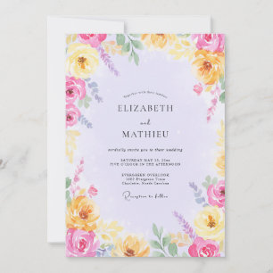 Invitation Mariage aux fleurs sauvages jaune fuchsia