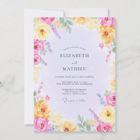 Invitation Mariage aux fleurs sauvages jaune fuchsia (Devant)