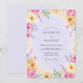 Invitation Mariage aux fleurs sauvages jaune fuchsia (Devant / Derrière)