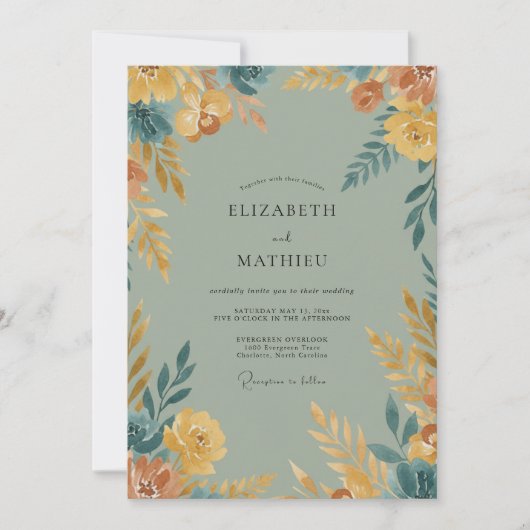 Invitation Mariage aux fleurs sauvages ocre doré (Devant)