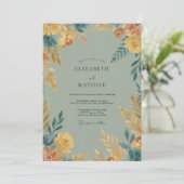 Invitation Mariage aux fleurs sauvages ocre doré (Debout devant)