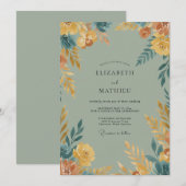 Invitation Mariage aux fleurs sauvages ocre doré (Devant / Derrière)