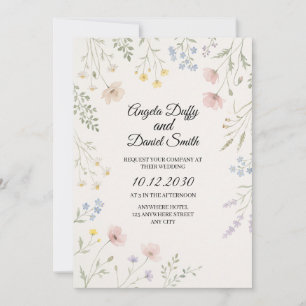 Invitation Mariage aux fleurs sauvages pastel