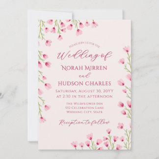 Invitation Mariage aux fleurs sauvages roses romantiques