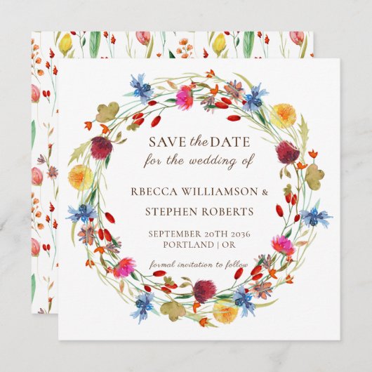 Invitation Mariage aux fleurs sauvages rustiques Enregistrer  (Devant / Derrière)