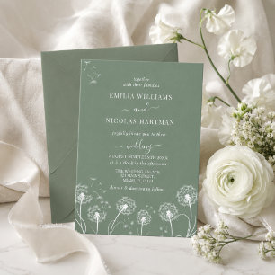 Invitation Mariage aux fleurs sauvages vert sauge olivier