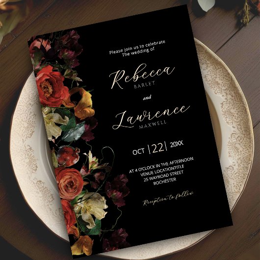 Invitation Mariage aux fleurs sombres et élégantes