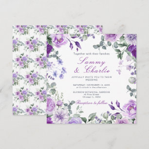 Invitation Mariage aux Fleurs Violettes et Feuilles d'Eucalyp