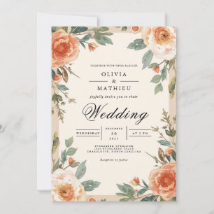 Invitation Mariage aux Floraisons Ambrées Pincées
