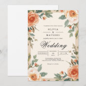 Invitation Mariage aux Floraisons Ambrées Pincées (Devant / Derrière)