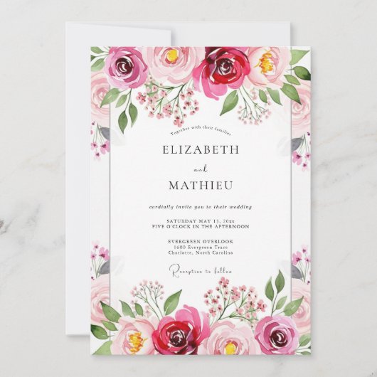 Invitation Mariage aux Floraisons Magenta (Devant)