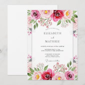 Invitation Mariage aux Floraisons Magenta (Devant / Derrière)