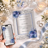 Invitation Mariage aux florales bleu argent