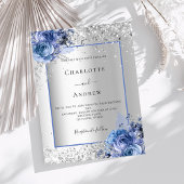Invitation Mariage aux florales bleu argent