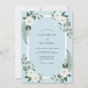 Invitation Mariage aux fougères bleu poudre