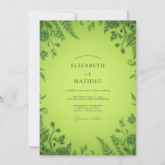 Invitation Mariage aux fougères chartreuse (Devant)