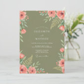 Invitation Mariage aux fougères corail olive (Debout devant)