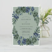 Invitation Mariage aux fougères de mousse indigo (Debout devant)