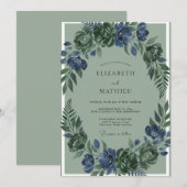 Invitation Mariage aux fougères de mousse indigo (Devant / Derrière)