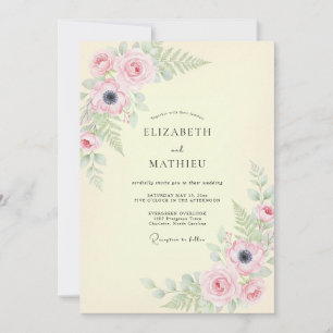 Invitation Mariage aux fougères jaune crémeux