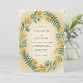 Invitation Mariage aux fougères jaune moutarde (Debout devant)