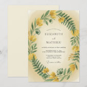Invitation Mariage aux fougères jaune moutarde (Devant / Derrière)