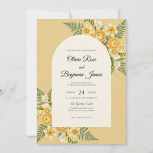 Invitation Mariage aux fougères jaune moutarde intemporel