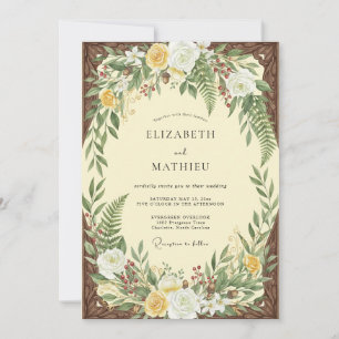 Invitation Mariage aux fougères jaune pâle