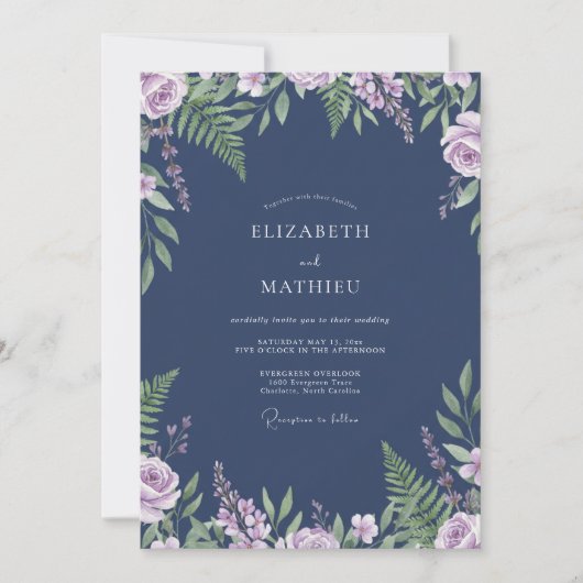 Invitation Mariage aux Fougères Violet Ardoise (Devant)